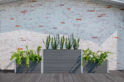 147x2+156 L/Natural Wood Appearance/Easy DIY/Eco-friendly/Maintenance-free/with Aluminum Posts/Elegant/3 Combination PVC Flower Boxes/Wholesaler
