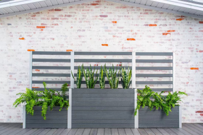 147x2+156 L/Natural Wood Appearance/Easy DIY/Eco-friendly/Maintenance-free/Aluminum Post/Elegant/3 Combination Vinyl Planter Boxes with Grid/Manufacturer