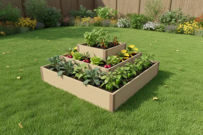 862 L/Natural Wood Appearance/Easy DIY/Eco-friendly/Maintenance-free/3-tier Vinyl Vegetable Garden Planter/Factory