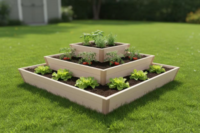 979 L/Natural Wood Appearance/Easy DIY/Eco-friendly/Maintenance-free/3-tier Vinyl Raised Garden Bed/Factory