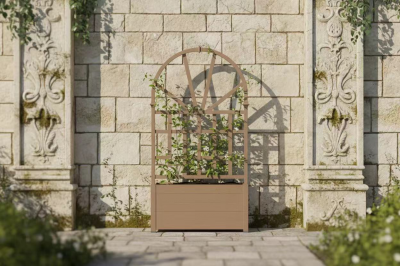 138 L/Natural Wood Appearance/Maintenance-free/Easy DIY/Eco-friendly/Vinyl Planter with Grid/Outdoor Planter/Factory