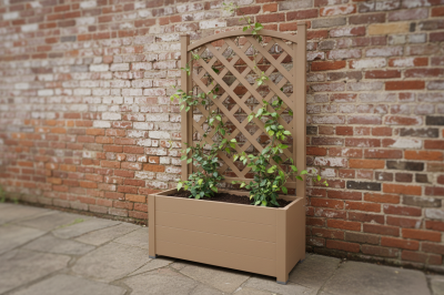 183 L/Natural Wood Appearance/Maintenance-free/Easy DIY/Eco-friendly/Vinyl Planter with Grid/Garden Planter/Manufacturer